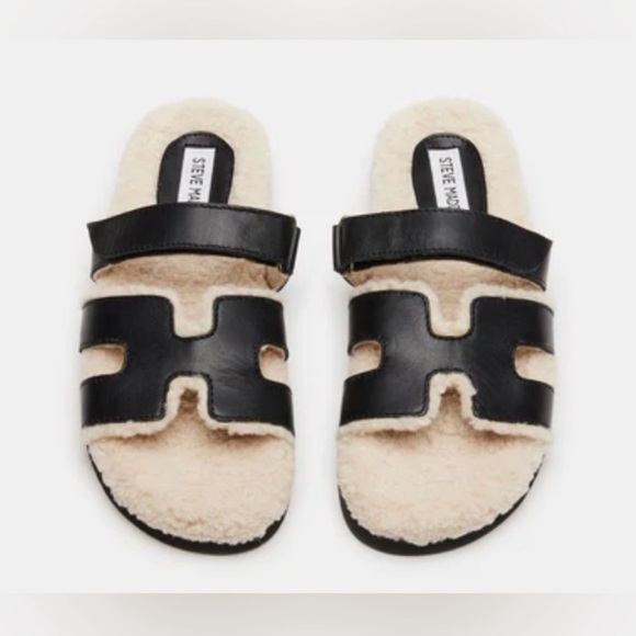 NEW Steve Madden Faux Fur Leather Slides - Picture 3 of 14